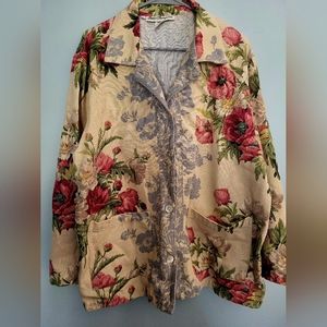 Norm Thompson Vintage Collared Button Up Jacket Floral Print Blazer Large